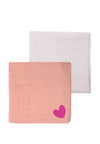 2er-Pack Premium-Musselintücher in apricot und grau mit "Herz" Print