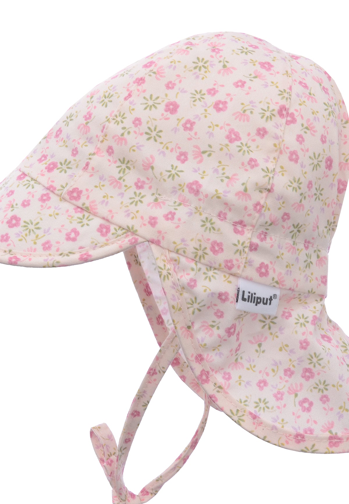 Detailansicht des Sommerhuts mit Blümchen Print.