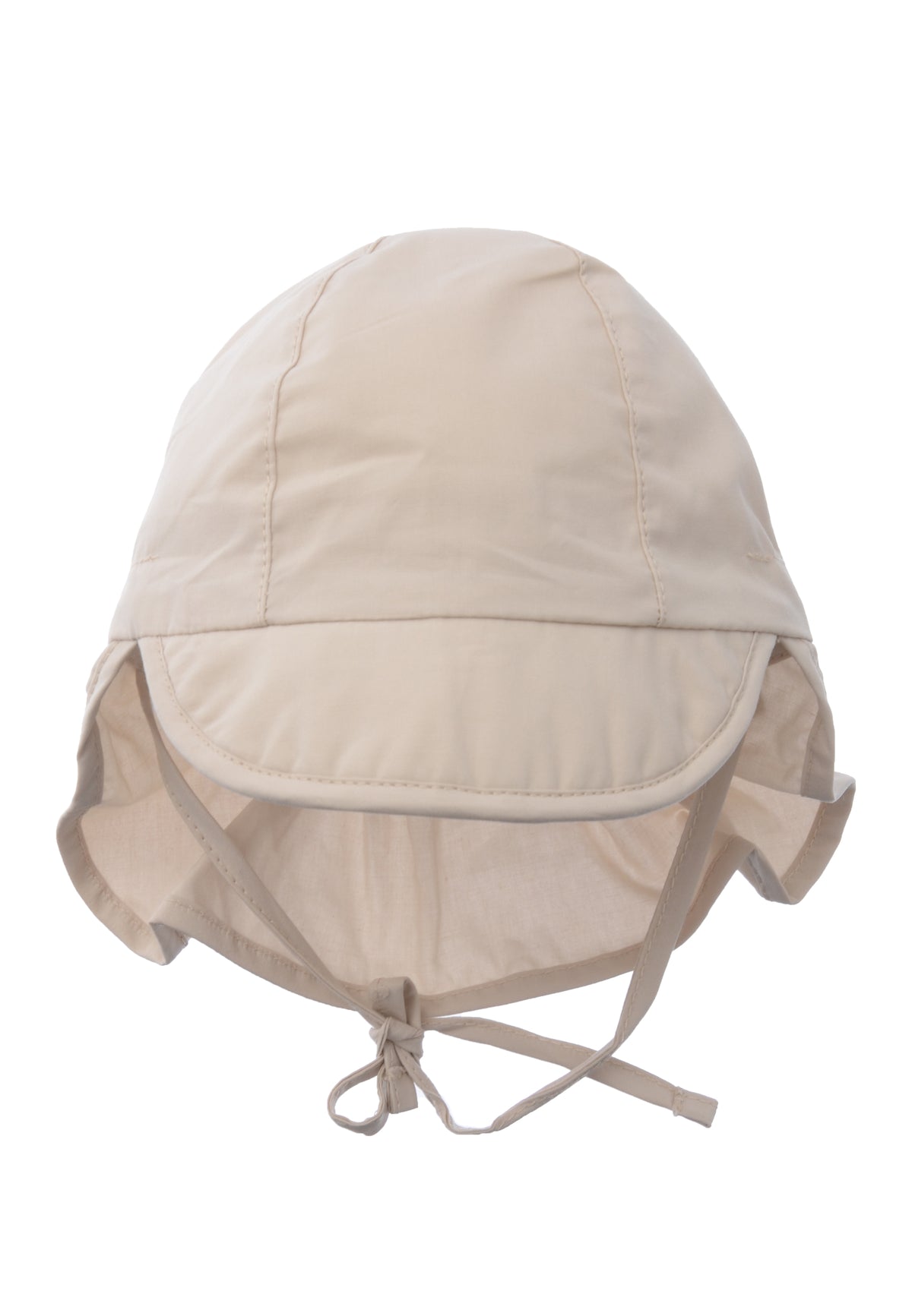 Frontansicht der Kinder Schirmmütze in beige. Aus 100% Baumwolle gefertigt.