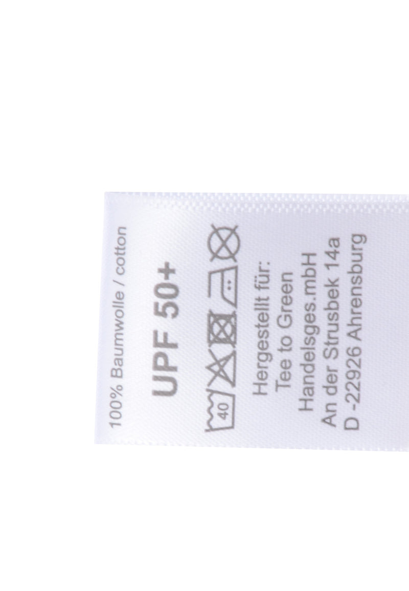 Detailansicht des Carelabels mit Ansicht des Lichtschutzfaktors.