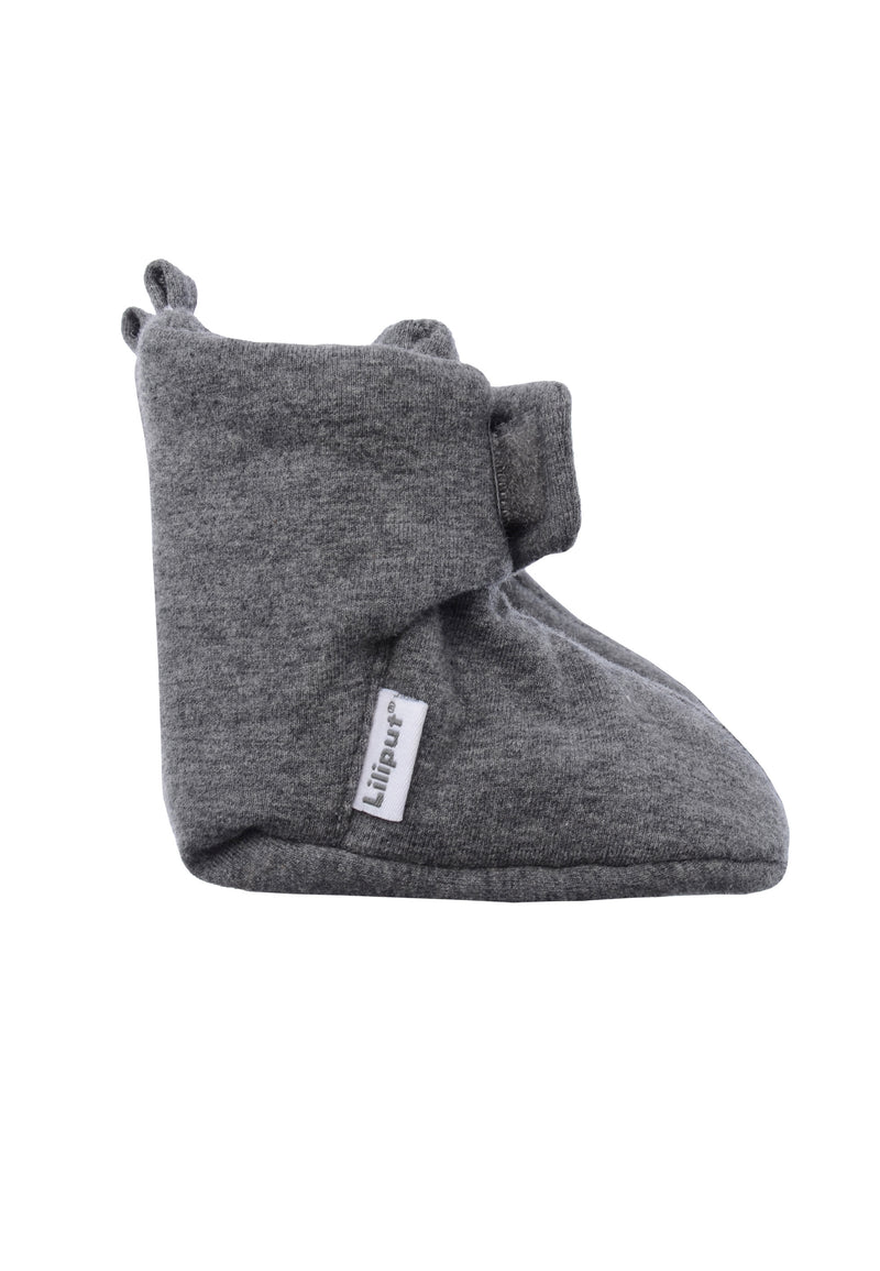 Wattierte Babyschuhe mit praktischem Klettverschluss in grau melange.