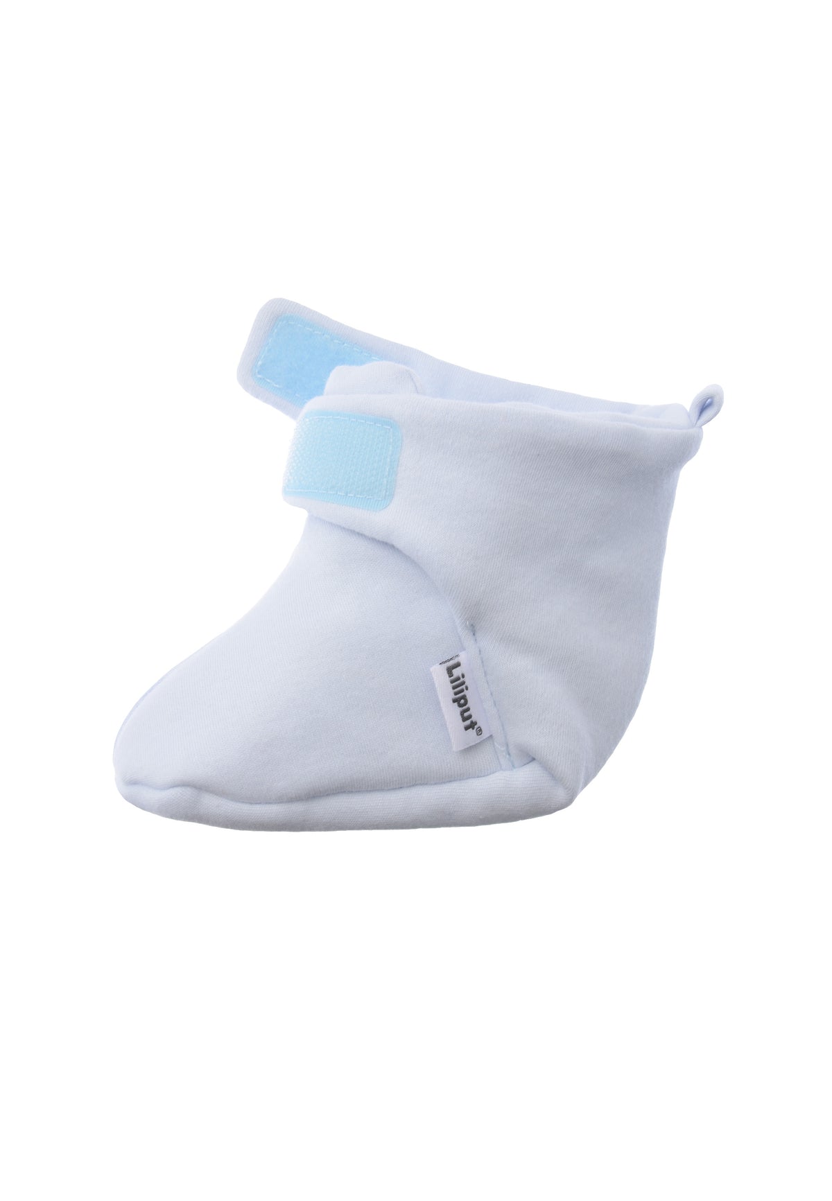 Klettverschluss am wattierten Babyschuh für ein praktisches An,- und Ausziehen.