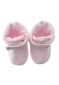 Draufsicht der Babyschuhe in rosa.