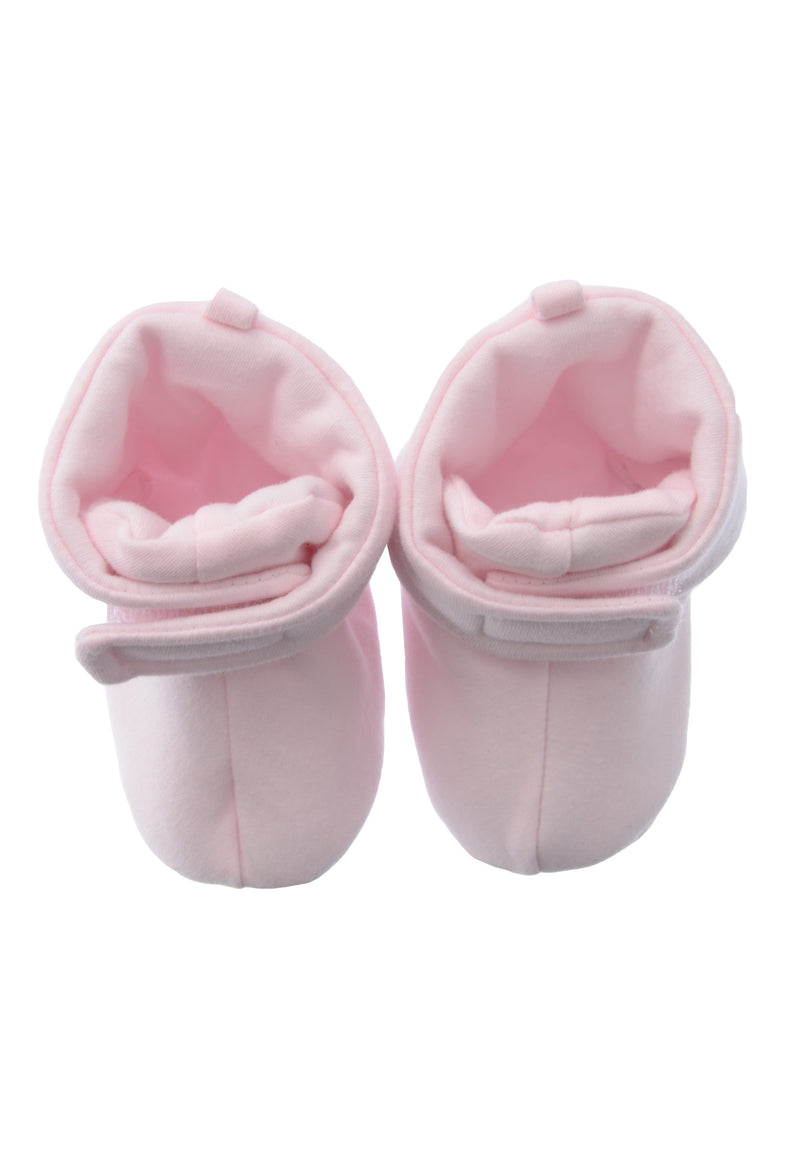 Draufsicht der Babyschuhe in rosa.
