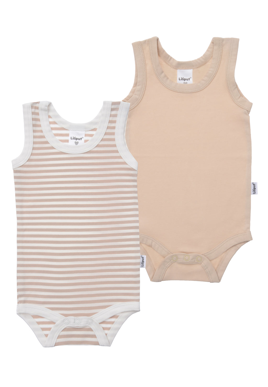 Doppelpack Achselbodys beige und beige-ecru gestreiftt.
