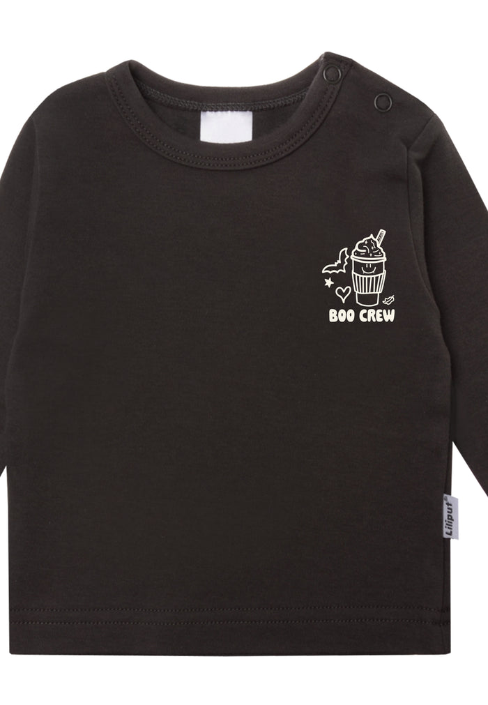 Langarmshirt in anthrazit mit Print "boo crew"