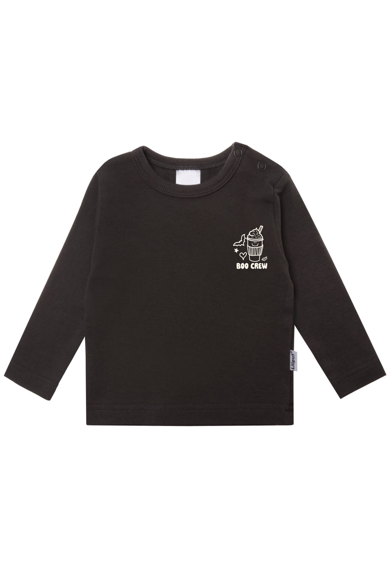 Langarmshirt in anthrazit mit Print "boo crew"