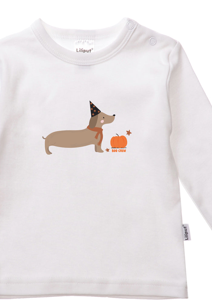 Langarmshirt in weiß mit niedlichem Halloween Dackel Print