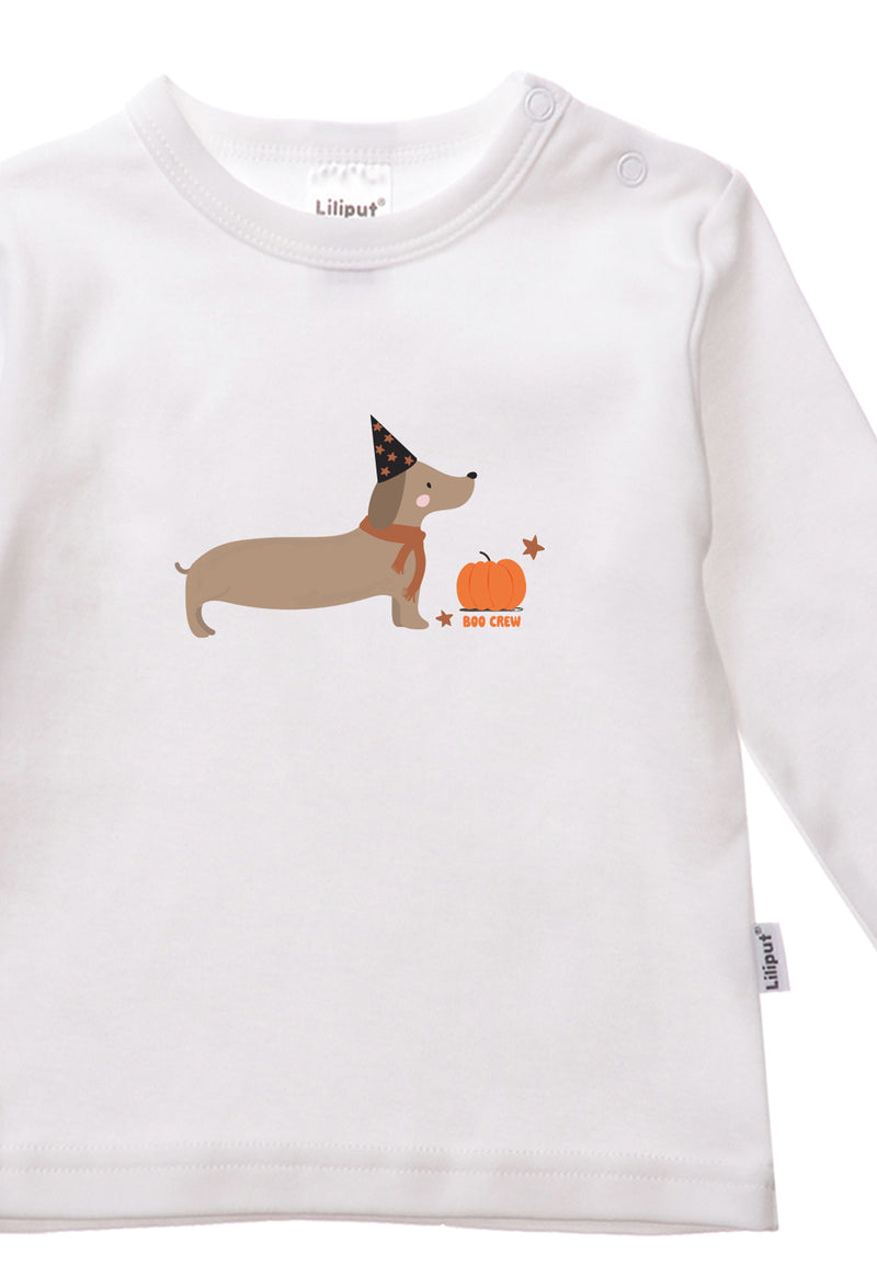 Langarmshirt in weiß mit niedlichem Halloween Dackel Print