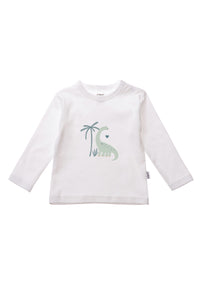 2er-Pack Langarmshirts in weiß und schilf mit Dino Print