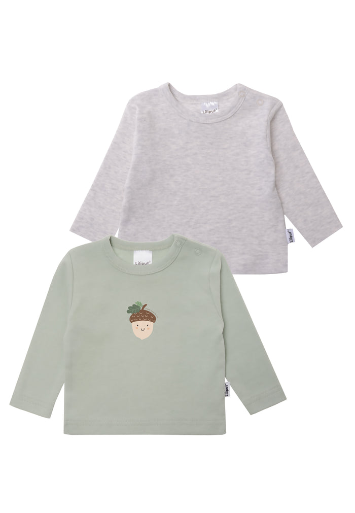 vorderseite Langarmshirts in schilf mit einer nuss als druck und graumelange