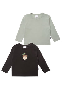 vorderseite Langarmshirts in schilf und anthrazit mit einer nuss als druck
