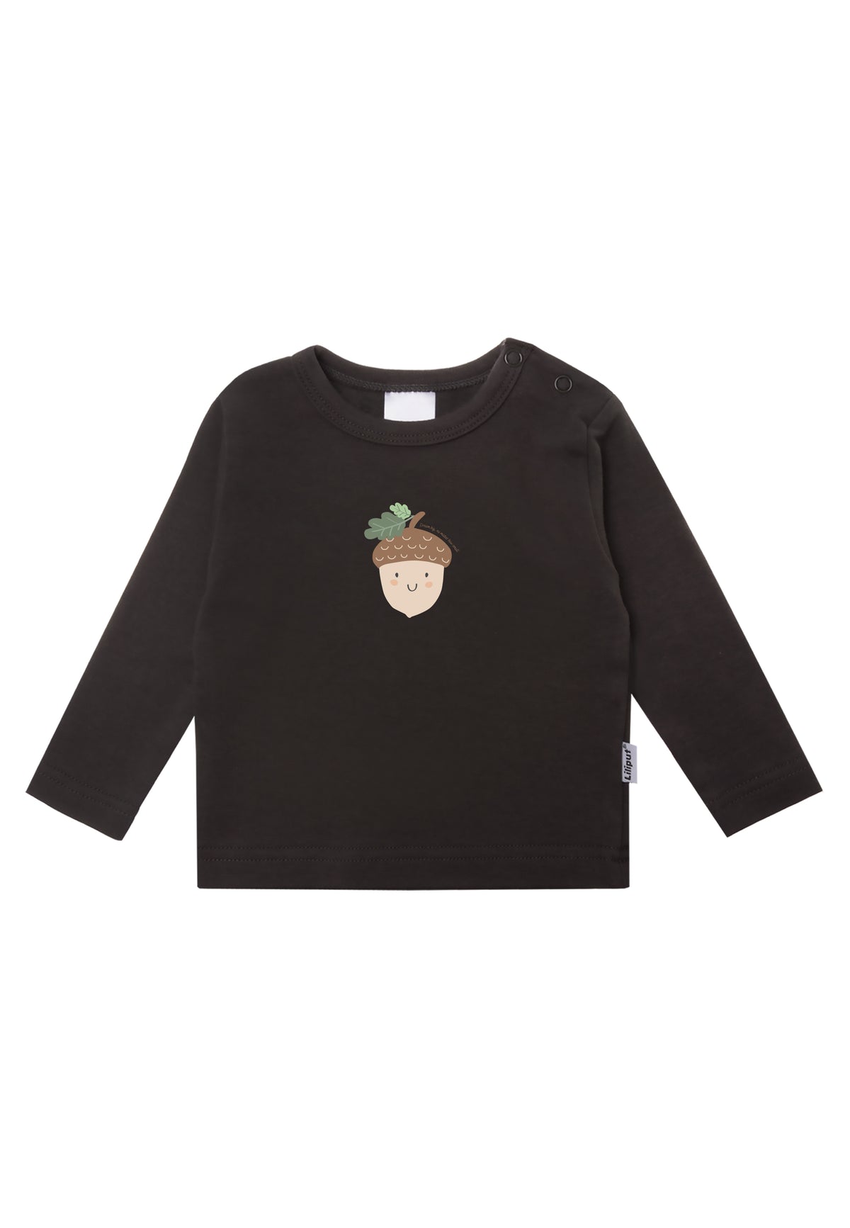 vorderseite Langarmshirts in anthrazit mit einer nuss als druck