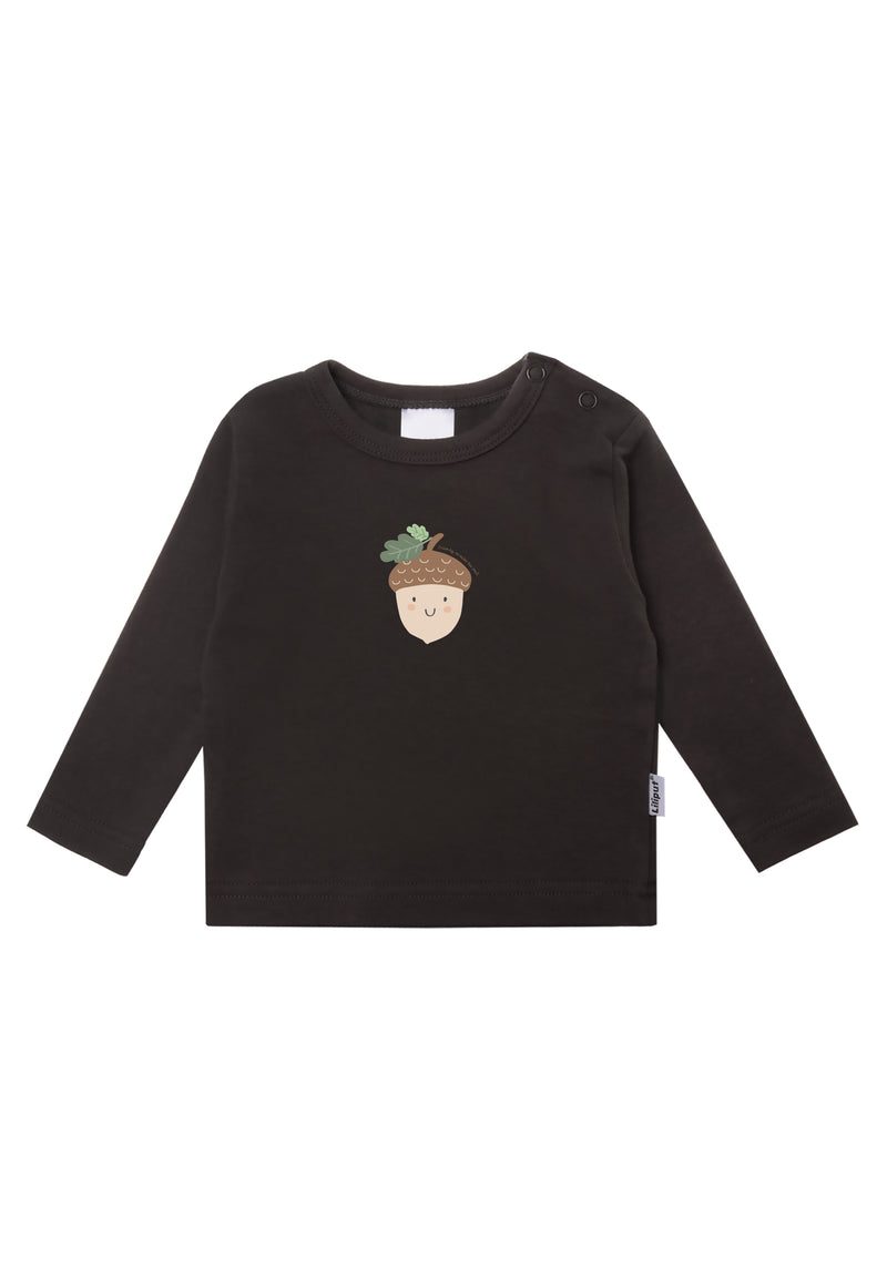 vorderseite Langarmshirts in anthrazit mit einer nuss als druck