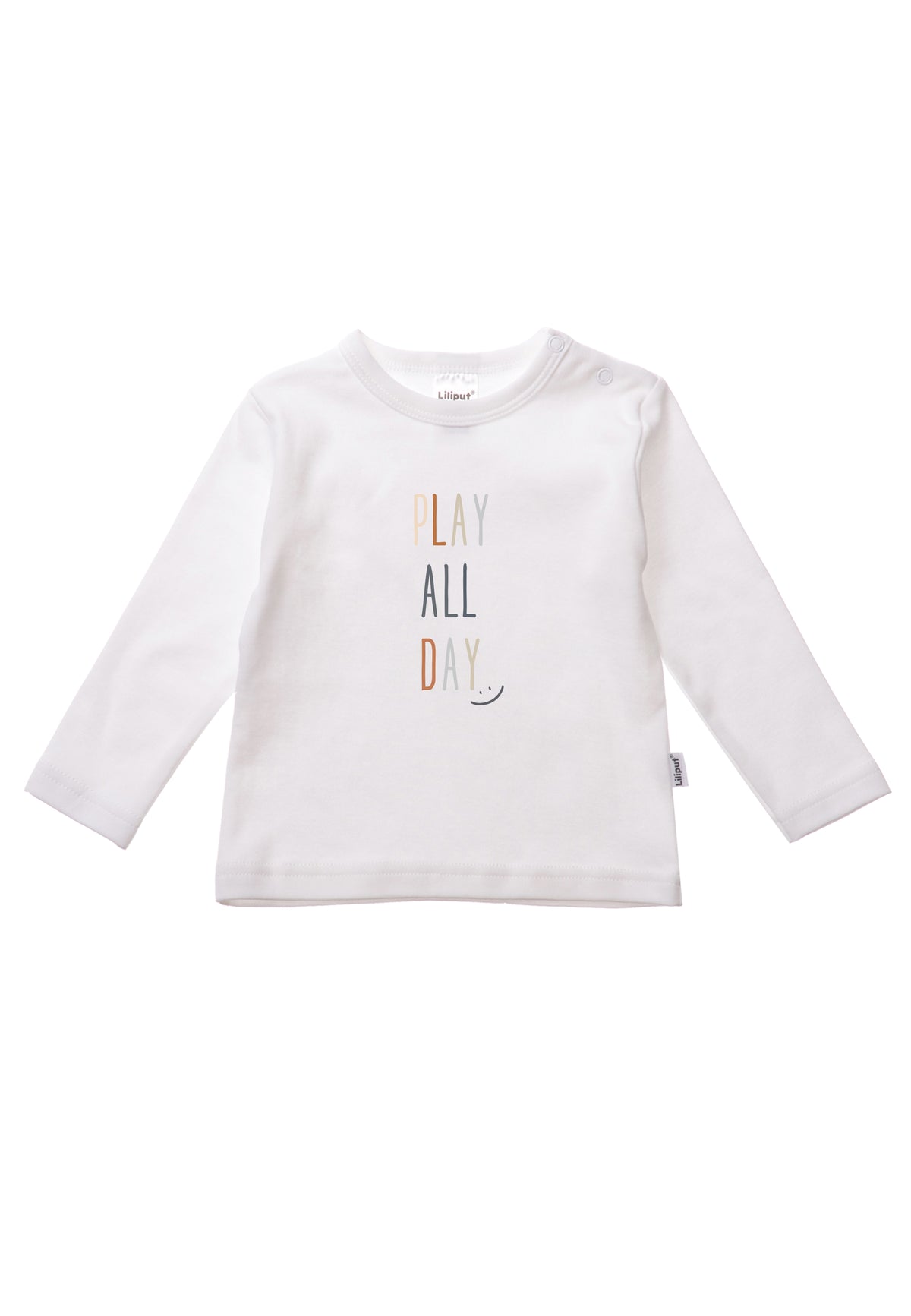 Play All Day Langarmshirt in weiß mit coolem Print für Babys und Kleinkinder.