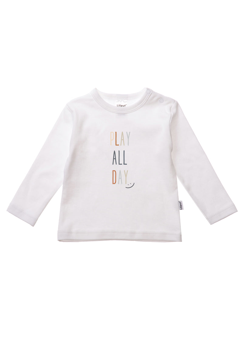 Play All Day Langarmshirt in weiß mit coolem Print für Babys und Kleinkinder.