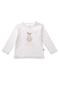 Weißes Langarmshirt mit Print Amore in rosa