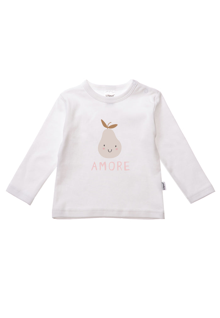 Weißes Langarmshirt mit Print Amore in rosa