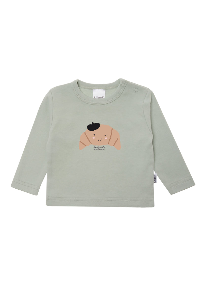 Langarmshirt in schilf mit Print Croissant
