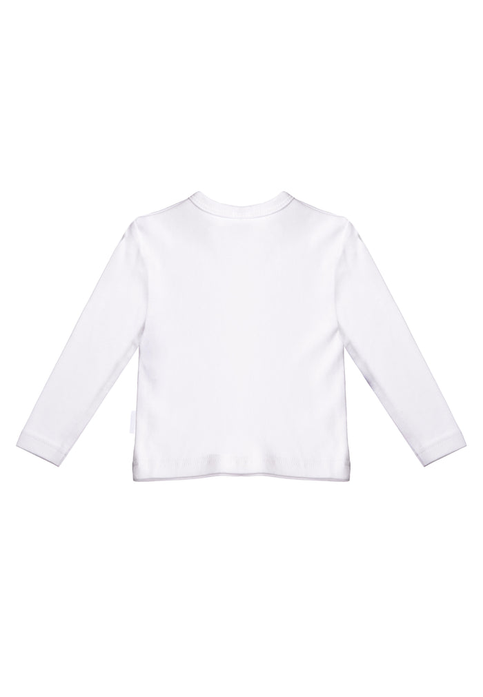 Rückseite des weißen Langarmshirts.