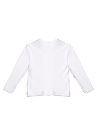 Rückseite des weißen Langarmshirts.