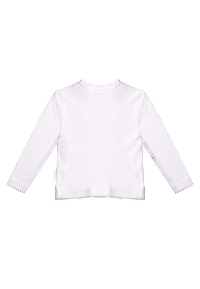 Rückseite des weißen Langarmshirts.