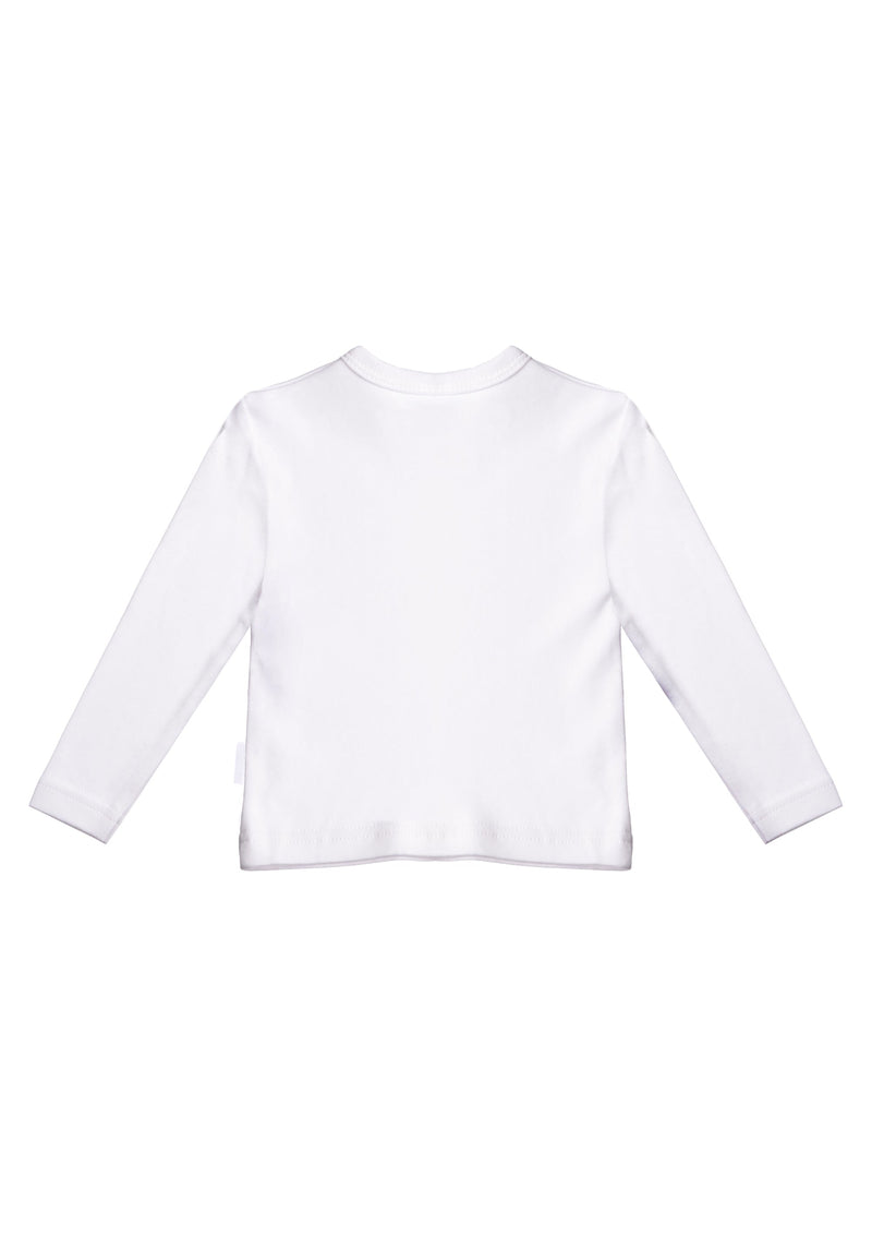 Rückseite des weißen Langarmshirts.