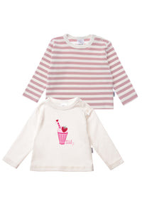 2er-Pack Langarmshirts in Rose und Rose-Ecru geringelt mit Milkshake Print