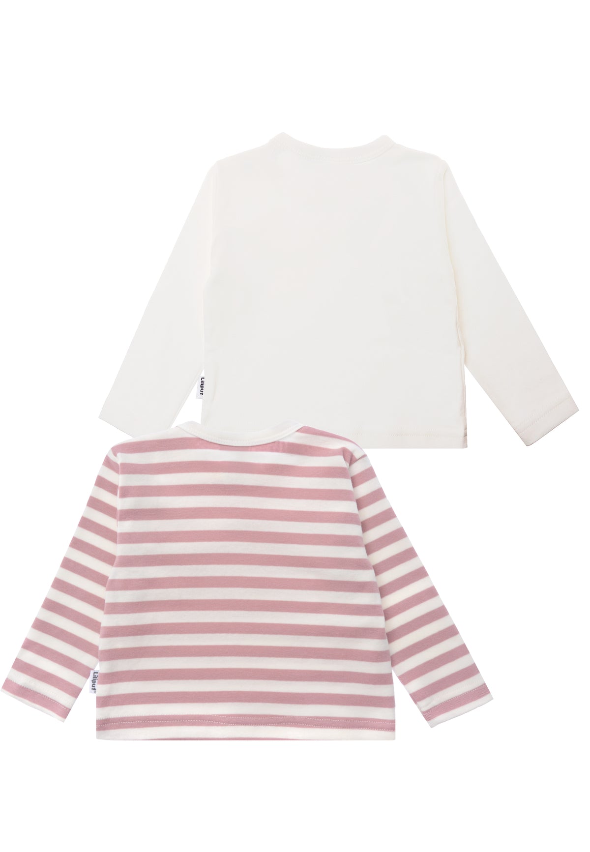 2er-Pack Langarmshirts in Rose und Rose-Ecru geringelt mit Milkshake Print