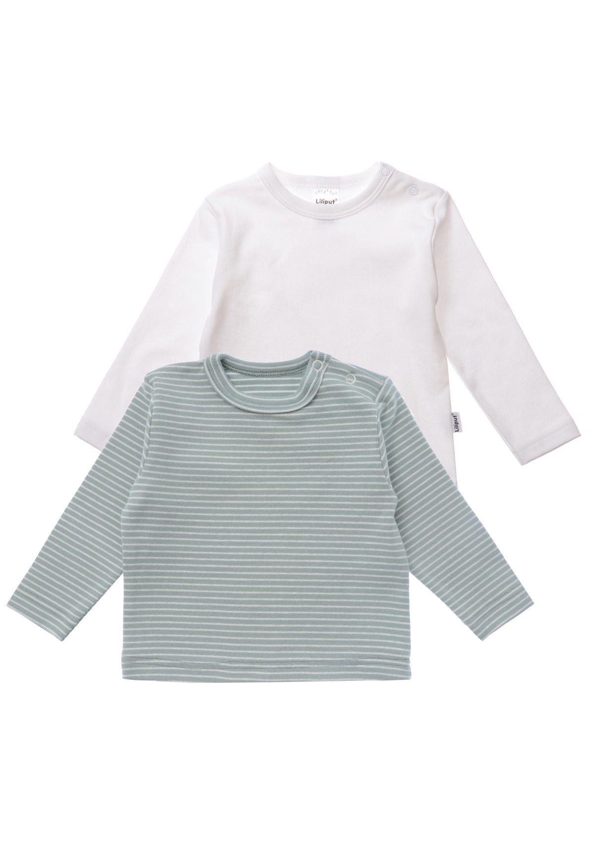 Doppelpack Langarmshirts. 1x geringelt und 1x uni weiß