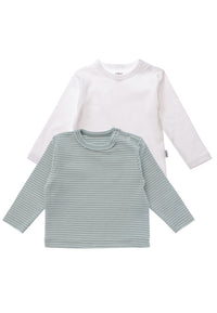 Doppelpack Langarmshirts. 1x geringelt und 1x uni weiß