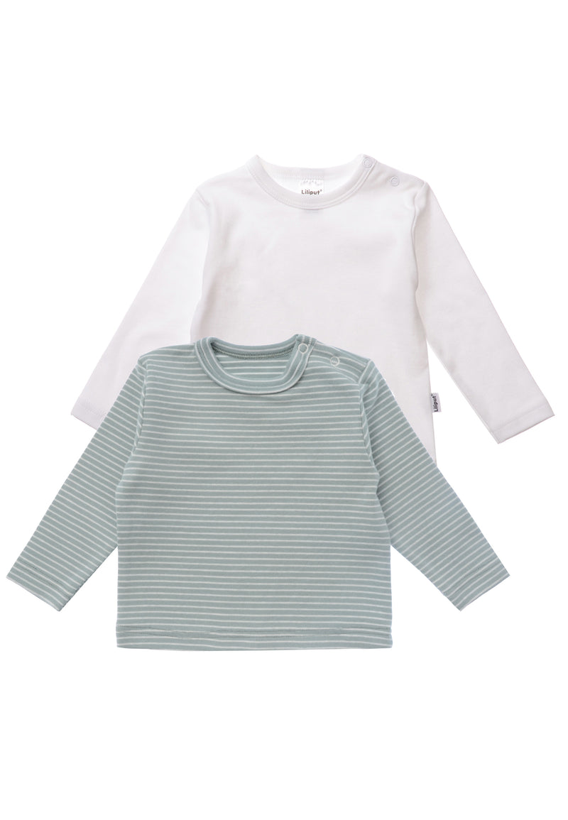 Doppelpack Langarmshirts. 1x geringelt und 1x uni weiß