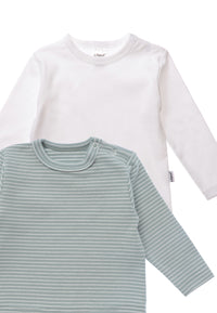 Doppelpack Langarmshirts in schilf-ecru-geringelt und weiß