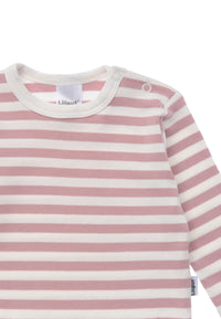 Detailansicht Langarmshirt mit rosè-ecru Streifen