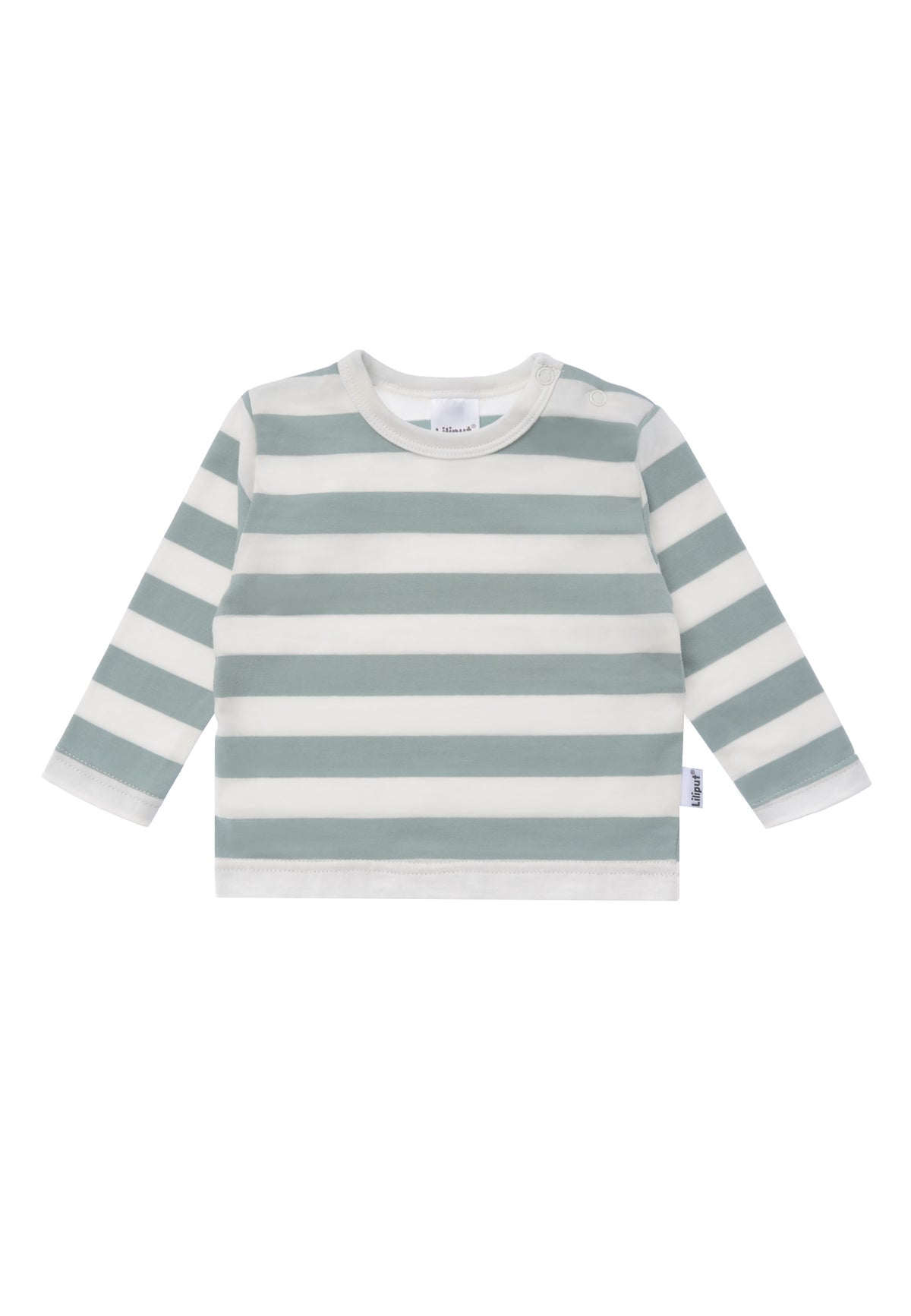 Langarmshirt mit Blockstreifen und schilf und ecru.