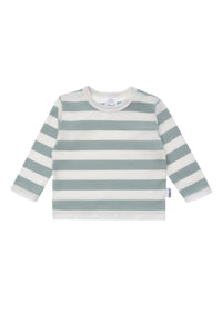 Langarmshirt mit Blockstreifen und schilf und ecru.