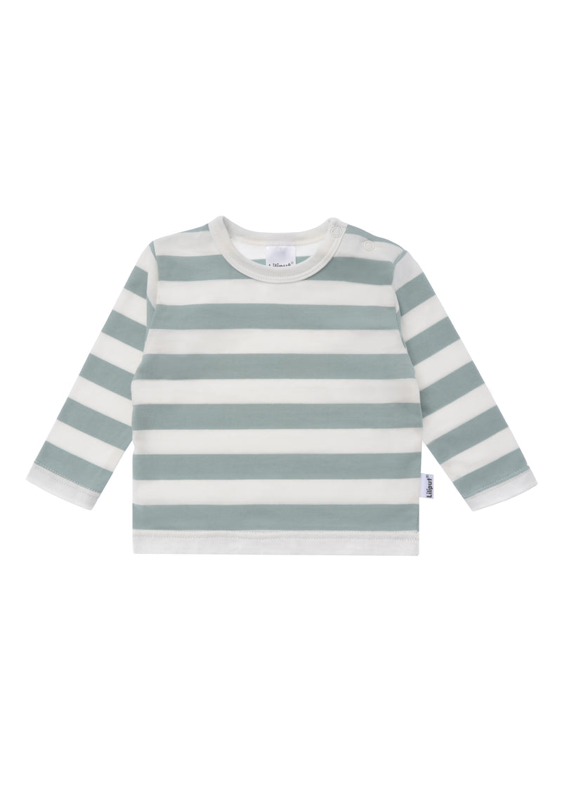 Langarmshirt mit Blockstreifen und schilf und ecru.