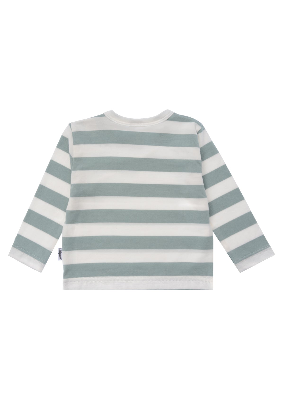Rückseite des Langarmshirts mit Blockstreifen.