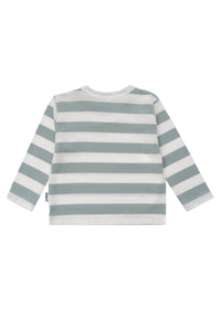 Rückseite des Langarmshirts mit Blockstreifen.