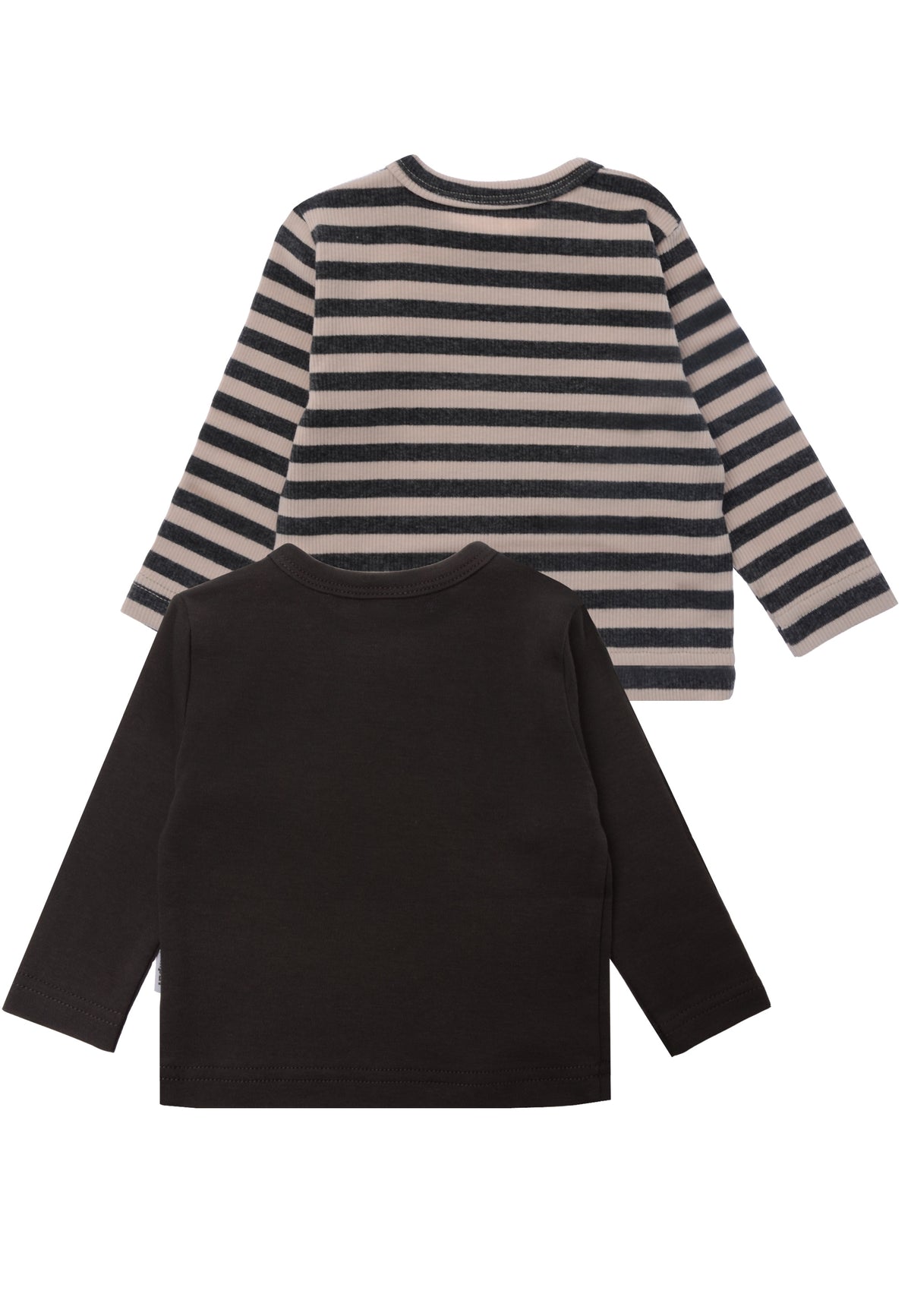 2er-Pack Langarmshirts in Anthrazit und Grau-Beige geringelt mit Muffin Print