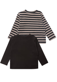 2er-Pack Langarmshirts in Anthrazit und Grau-Beige geringelt mit Muffin Print