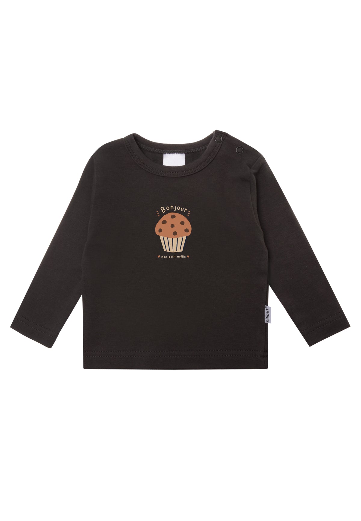 2er-Pack Langarmshirts in Anthrazit und Grau-Beige geringelt mit Muffin Print