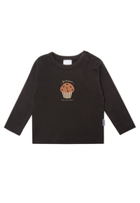 2er-Pack Langarmshirts in Anthrazit und Grau-Beige geringelt mit Muffin Print