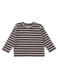 2er-Pack Langarmshirts in Anthrazit und Grau-Beige geringelt mit Muffin Print