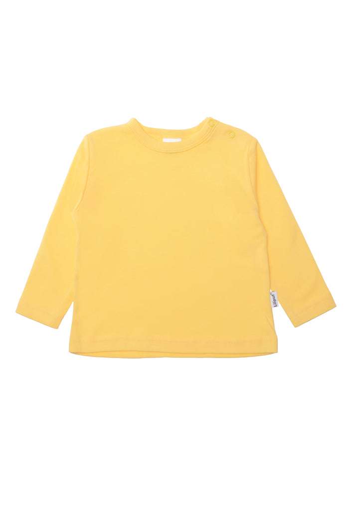 Langarmshirt in gelb mit praktischen Druckknöpfen auf der Schulter, für ein einfaches An,- und Ausziehen.