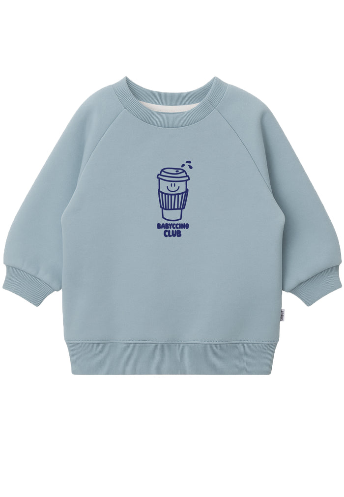 Sweatshirt in hellblau mit Print "Babyccino Club"
