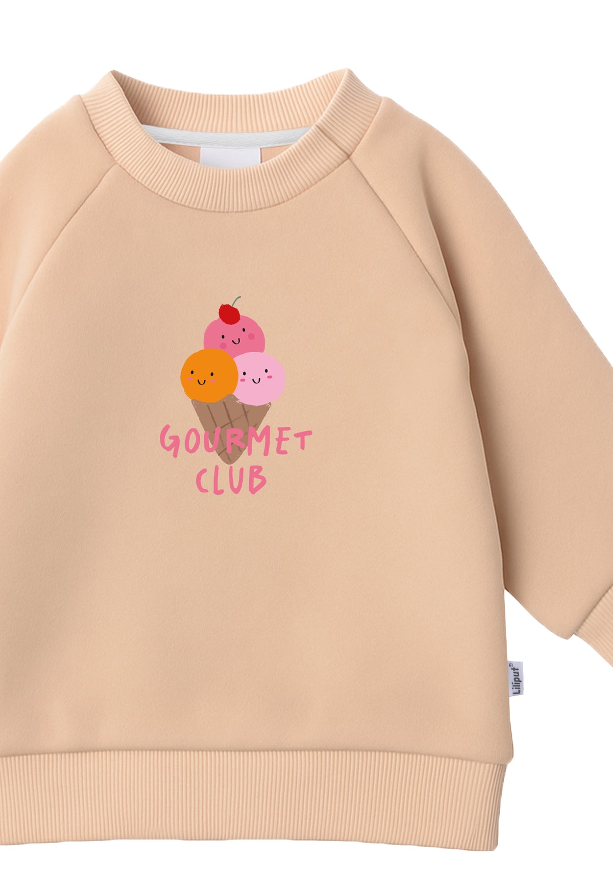 Sweatshirt in beige mit Print "Gourmet Club Eis"