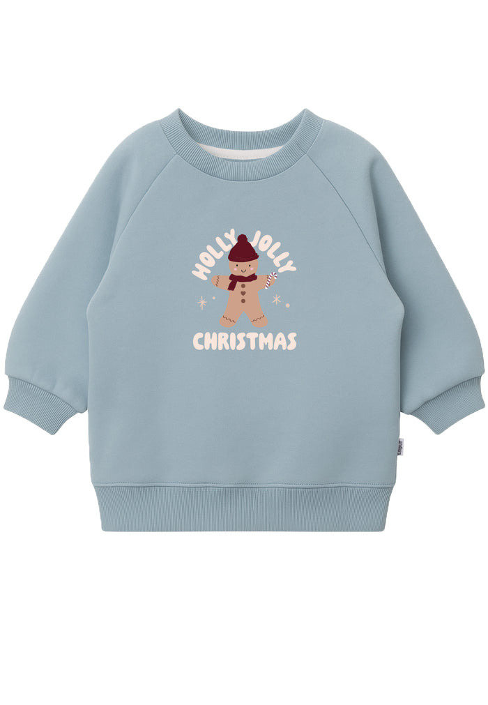 Sweatshirt in hellblau mit Print "Lebkuchen Holly Jolly"