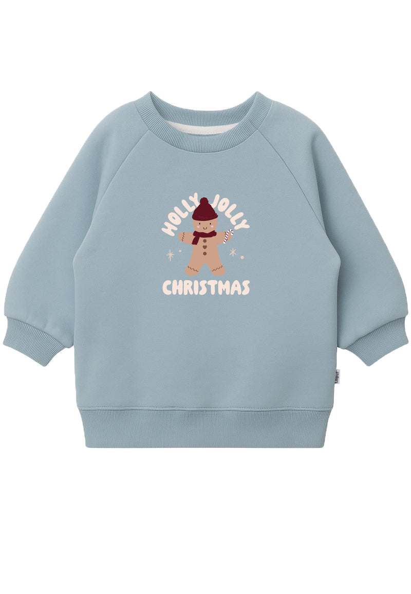 Sweatshirt in hellblau mit Print "Lebkuchen Holly Jolly"