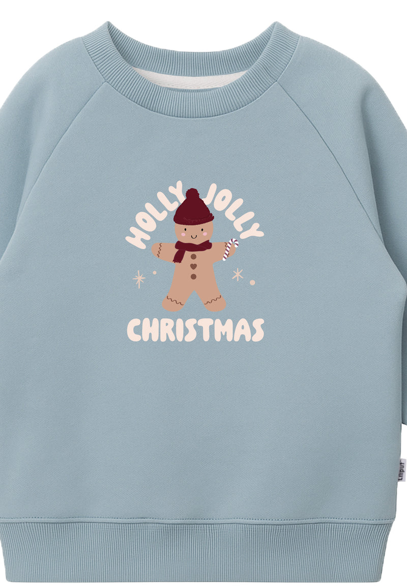 Sweatshirt in hellblau mit Print "Lebkuchen Holly Jolly"